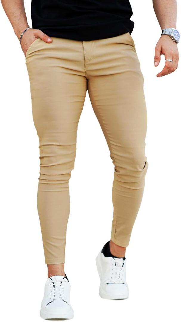 GINGTTO Mens Dress Pants Slim Fit Chino Pants for Men Formal (30W x 28L, Khaki)