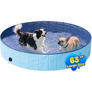 PatiencET Foldable Dog Pool, 63'' Portable Dog Swimming Pool with Quick Drain Valve, Pet Puppy Bathing Tub for Indoor Outdoor
