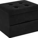 Small Storage Ottoman Foot Rest, Velvet Ottoman with Storage and Side Pocket, Black Foot Rest for Couch, Foldable Footstool for Chair, Living Room&Dorm, 16"x12"x12"