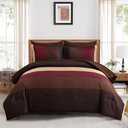 Anibedding Red and Brown Comforter Set King Size, Boho Burgundy Striped Bedding Comforter Set 7 Piece Bed in a Bag, Soft Microfiber Down Alternative Farmhouse Bedding Set for All Season(104"x90")