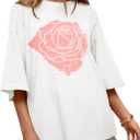Tankaneo Womens Oversized Half Sleeve T-Shirts Summer Casual Crew Neck Tunic Tops Loose Fit Boxy Basic Tees (White) M