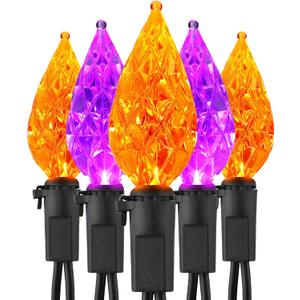 ODEETRONIC Orange Purple Halloween Lights, 19.68ft 60 LED Connectable Plugin Orange Lights, 120V UL Certified Waterproof Outdoor Purple String Light, Black Wire Indoor Light for Home Tree Decor