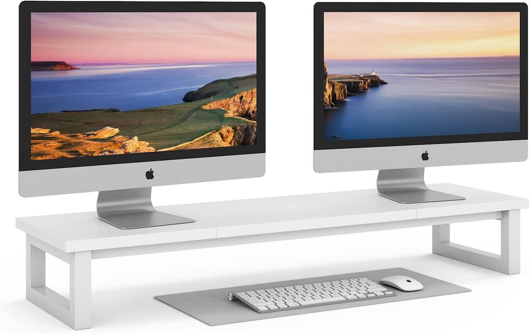 Dual Monitor Stand Riser, 39Inch Large Monitor Stands for 2 Monitors, Computer Monitor Stand, Wooden Desktop Oraganizer Shelf for Office Desk Computer,Laptop,TV (White)