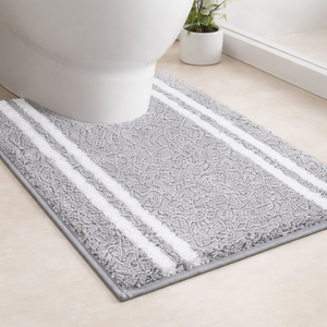 PURRUGS Non-Slip Bathroom Rug U-Shaped 20" x 24" - Super Absorbent & Quick Dry Shaggy Microfiber Bath Mat, Machine Washable Plush Contour Rug for Toilet Base, Light Grey