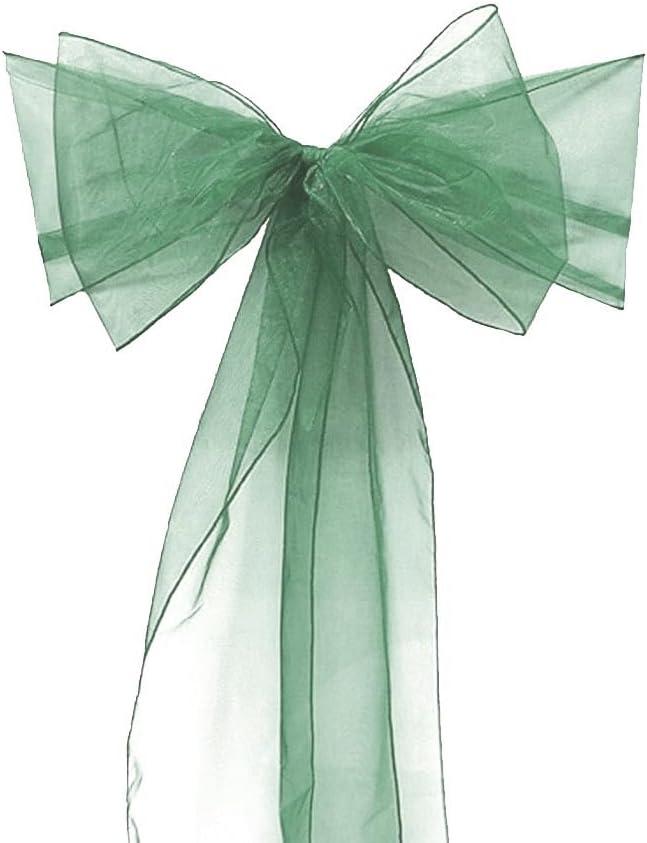 6 Chair Bow Organza Sashes Chair Wedding Party Bows 9" x 10ft - Hunter Green