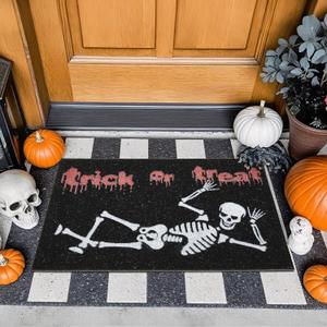 TYUU Skeleton Front Door Mat Indoor Outside Entrance, Heavy Duty Dirt Trapper Doormat with Non Slip Backing Entryway Mat for Front Back Door, 24'' x 36'', Skeleton Black