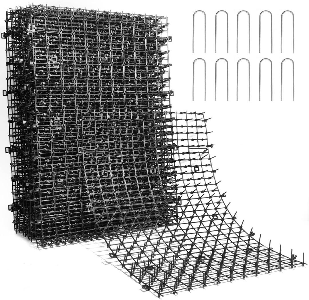 Pomeat 15 PCS Scat Mat for Cats Indoor 16 x 12'' Dogs and Cat Deterrent Outdoor Mat with Spikes for Garden Yard Fence Furniture Couch, with 10 Stakes, Black