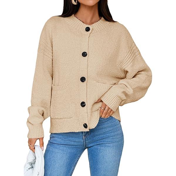 Womens Sweater  Plaid Cardigan Long Sleeve Button Open Front Knit Coat, S