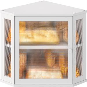 Corner Bread box for Kitchen Countertop,Farmhouse Bread Box with Acrylic Wavy Door Panel,Large Bread box for kitchen countertop,Kitchen Countertop Food Storage Container (White, Meduim)