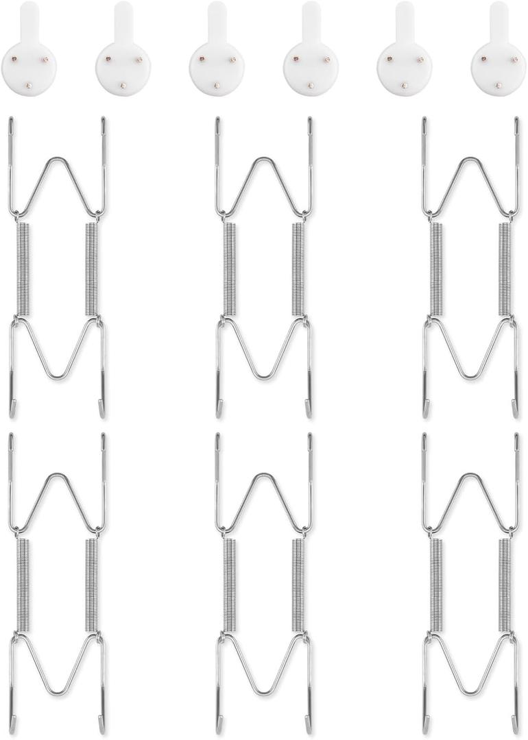 6 Pack Plate Hangers for The Wall, Suitable for 6-8 inch Art Plate, Stainless Steel Invisible Heavy Duty Wire Plate Holder with Wall Hooks, Plate Hangers for Displaying Plates, Platter, Dish, Silver