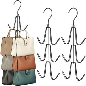 TOPIA HANGER Purse Hanger Organizer for Closet, 2-Pack Handbag Organizer Hanger, 360Swivel Metal Purse Hooks, Bag Rack, Belt Organizer, Tie Rack, Scarf Hanger, Bag Storage Organizer, Black