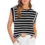 Beautife Womens Plus Size Cap Sleeve Tank Tops Casual Summer Striped T Shirts Crew Neck Loose Fit Tees Black XXL