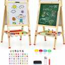 EAQ Easel for Kid,Height Adjustable Wooden Art Easel,Whiteboard Chalkboard with Paper Roll Holder,Letters and Numbers Magnets and Other Accessories Best Birthday Gift for Kids