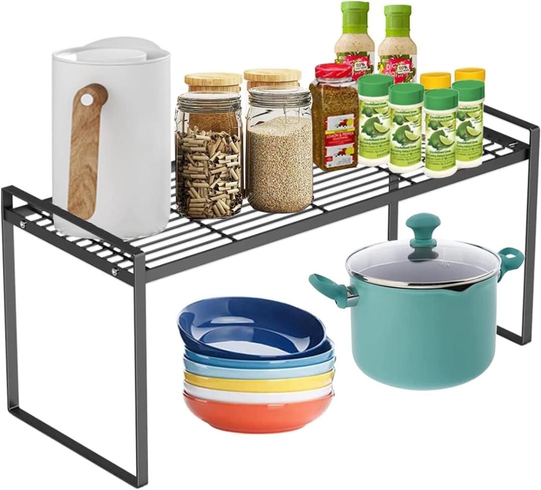 Cabinet Shelf, 20" Kitchen Counter Shelf, Metal Wire Stackable Cupboard Spice Rack, Space Saving Countertop Orgainzer and Storage Rack Shelves for Kitchen Pantry Bathroom, Large