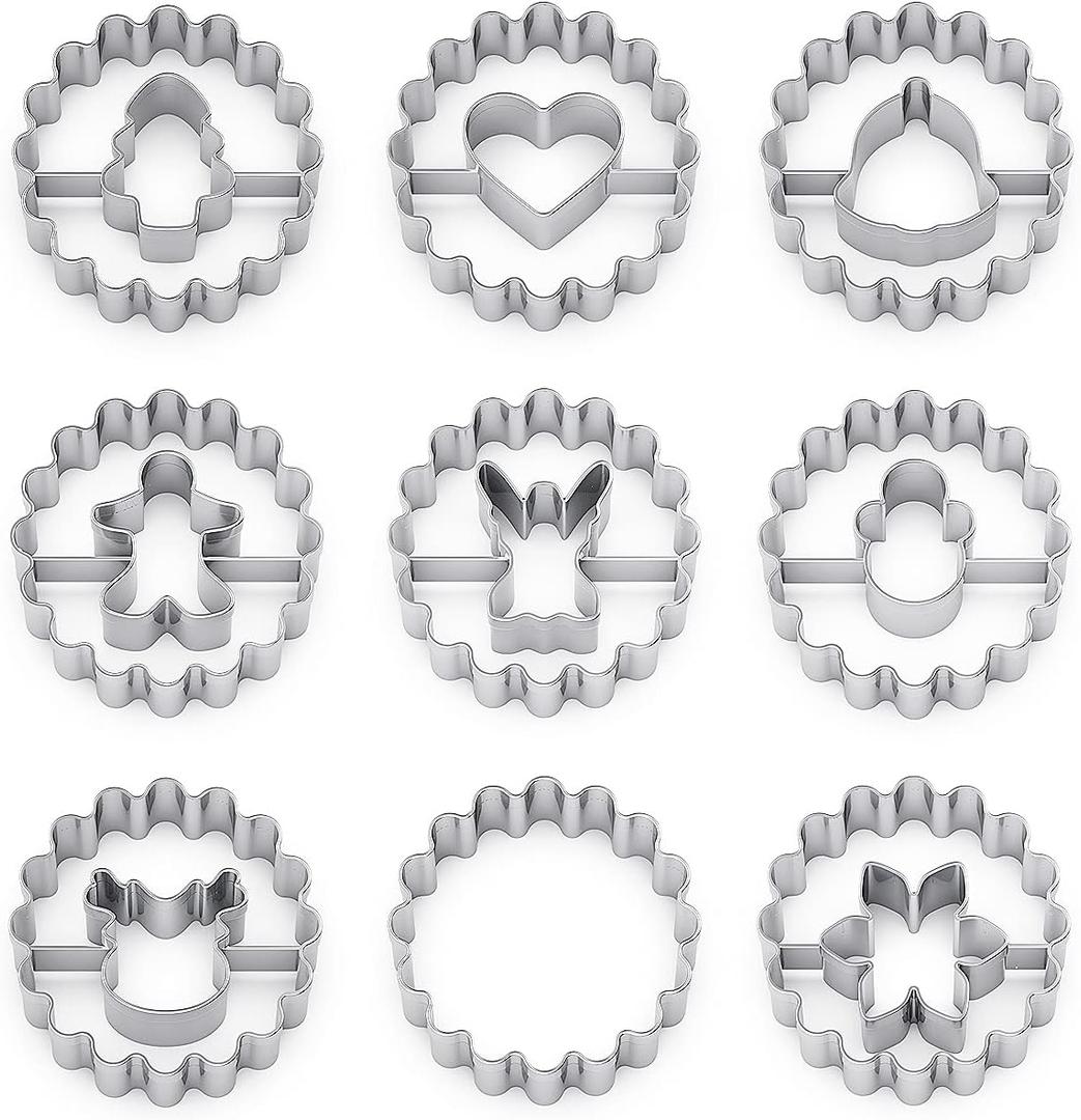 Christmas Cookie Cutters Mini, 9 Pcs Christmas Holiday Metal Cookie Cutters for Party Baking Christmas Tree, Heart, Deer Head, Snowflake, Jingle Bell, Gingerbread Man,Angel,Circle,Snowman