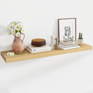Acovy 48 Inch Floating Shelves, 12 Inch Deep Floating Shelves for Wall, Large Floating Shelf with Invisible Brackets, Deep Shelves for Bathroom, Bedroom, Living Room, 1 Pack, Natural