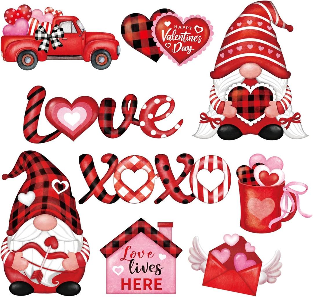 Blosssound 9 Pieces Sweet Magnets Buffalo Plaid Magnetic Stickers Gnomes Heart Love Fridge Magnet Decals for Holiday Refrigerator Metal Door Garage Decorations