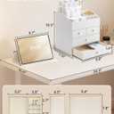 VLANDO Makeup Organizer Countertop,Large Vanity Organizer PU Leather Make up Storage with 4 Drawers Skin care Organizer Cosmetic Display Case for Lipstick,Brushes,Bedroom-White