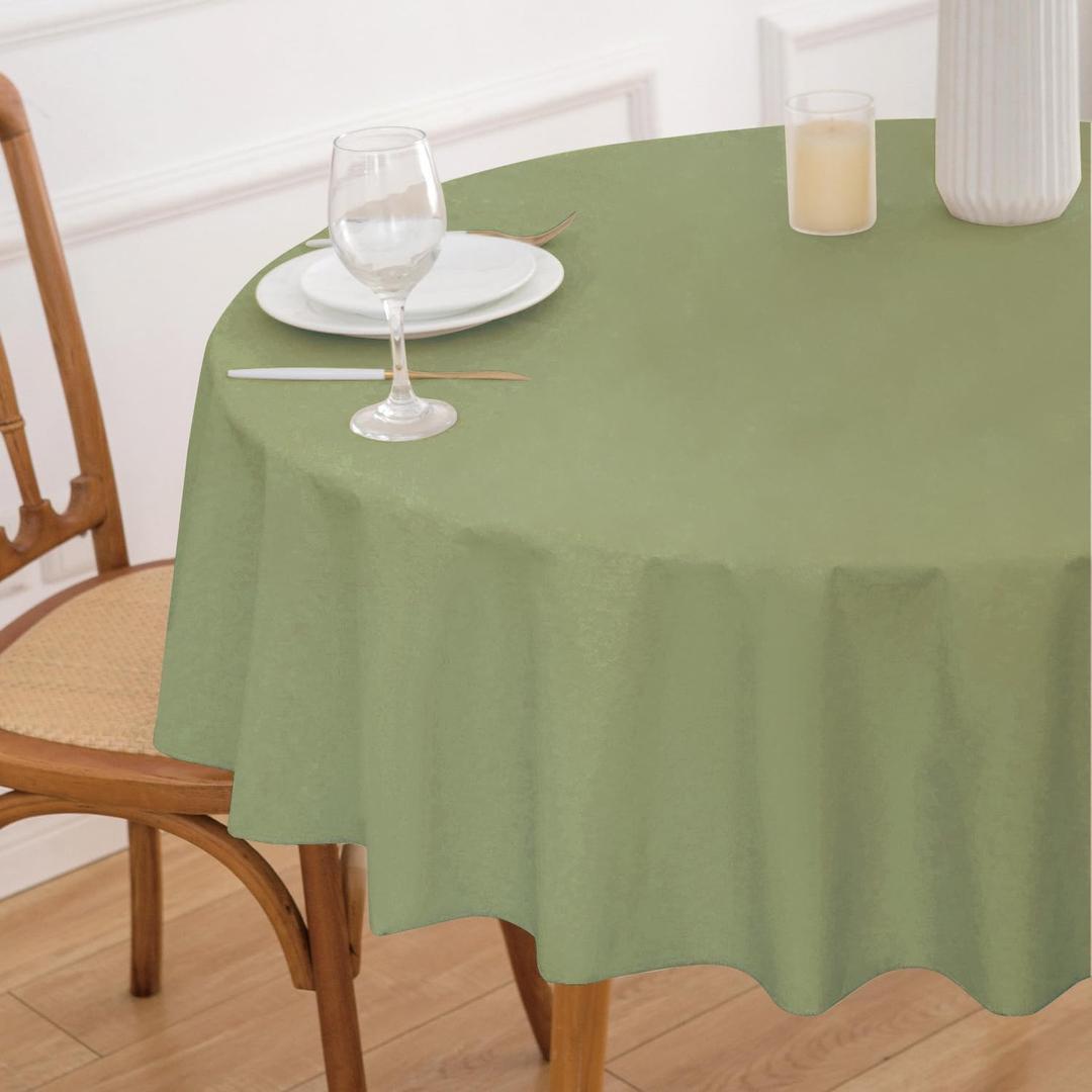 NLMUVW 48 Inch Round Vinyl Tablecloth with Flannel Backing, Olive Green Small PVC Table Cloth Waterproof Wipe Clean Table Cover for Dining Party Camping Outdoor