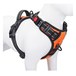 PHOEPET Reflective Dog Harness Large Breed Adjustable No Pull Vest with with Handle 2 Metal Rings 3 Buckles [Easy to Put on & Take Off](L, Orange)