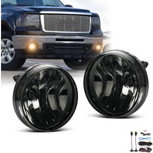 Fog Lights Assembly for 2007 2008 2009 2010 2011 2012 2013 GMC Sierra 1500 Replacement Fog Lamp Kit for 2007-2014 Sierra 2500 3500 HD with Switch & Wiring H8 12V 35W Halogen Bulb Smoke Lens