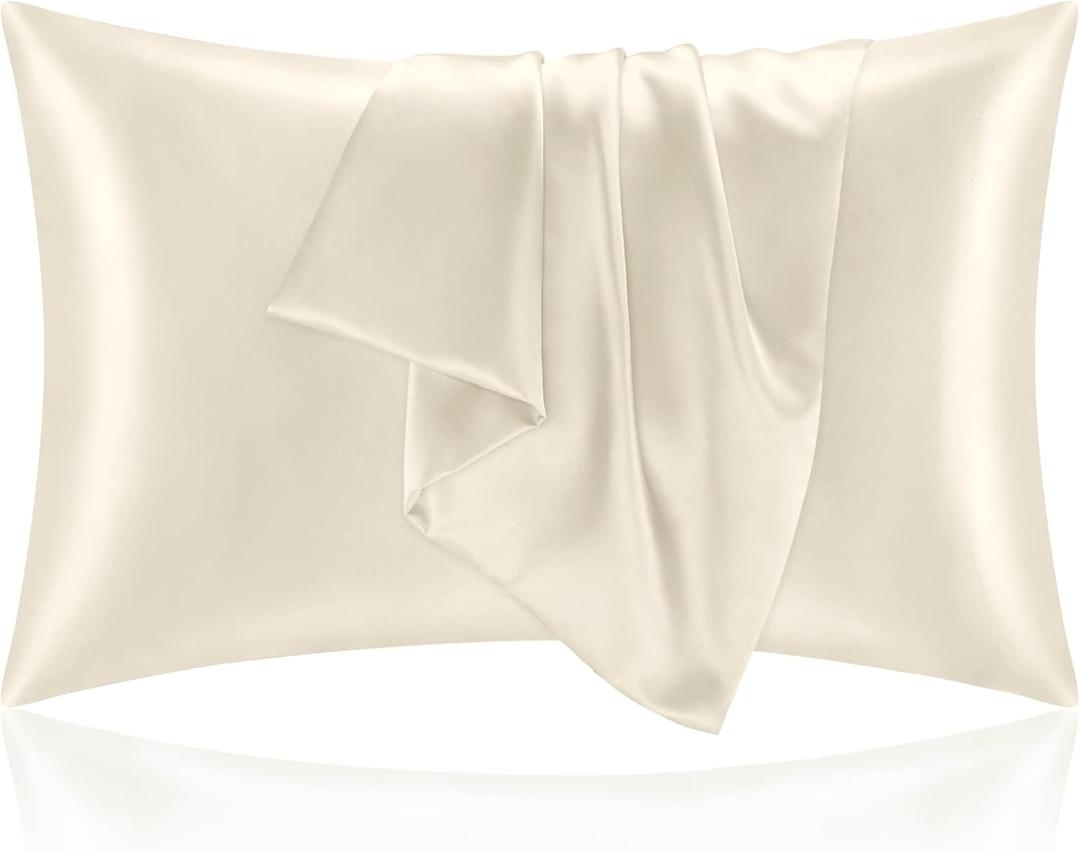 BEDELITE Satin Pillowcase for Hair and Skin, Super Soft and Cooling Similar to Silk Pillow Cases 2 Pack with Envelope Closure, Gift for Women Men(20"x26" Standard Size, Beige)