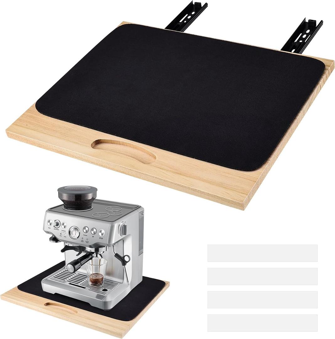 Appliance Slider, Sliding Tray for Coffee Maker, Rolling Tray for kitchen appliances with Absorbent Pad, Espresso Machine Accessories (15.8" Wx13 D)