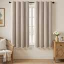 Brown Boho Blackout Curtains 2 Panels 63 Inch for Living Room Bedroom, Warm Taupe Linen Texture Farmhouse Curtains with Tassels and White Cotton Embroidery Vintage Rustic Country Western