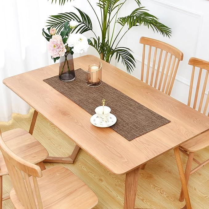 Rustic Faux Linen Table Runner Neutral Coffee Table Runners Double Layer Reversible Rectangle Runners for Daily Use Kitchen Dining Banquet Holiday 14x36 Inch