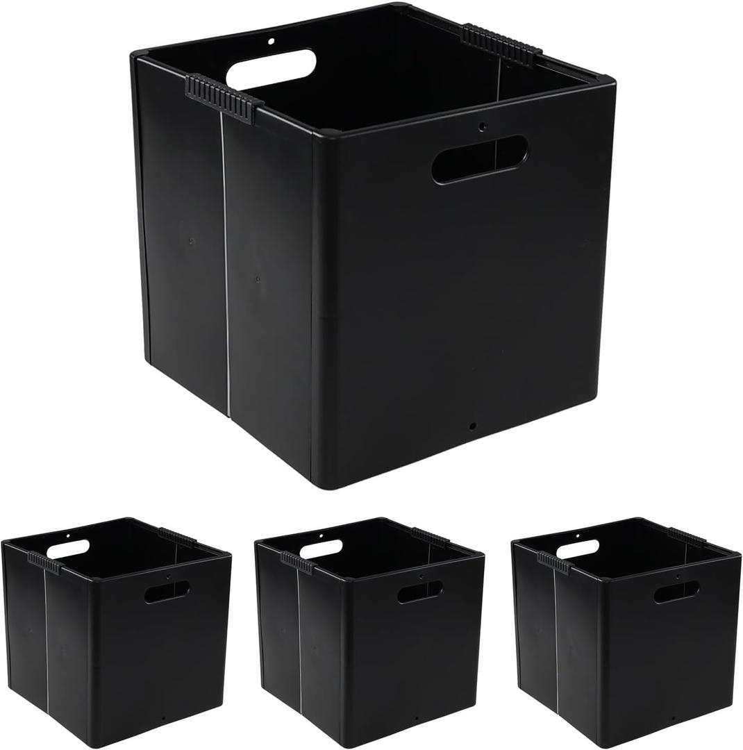 Anbers 4 Packs Collapsible Plastic Cube Storage Bins, Black Foldable Storage Cube Bins
