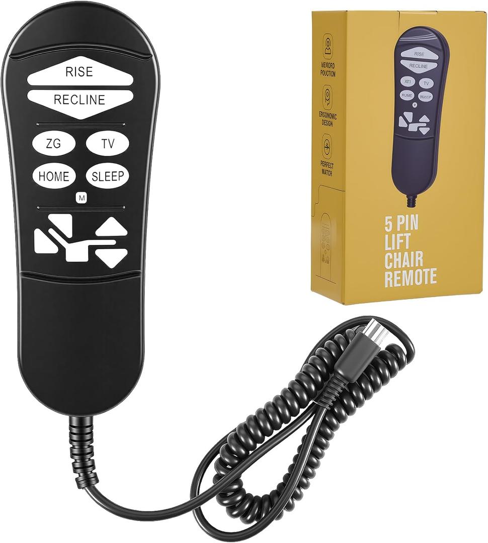 5-Pin Lift Chair Remote Replacement Compatible with Golden&Ultra Comfort Dual-Motor Recliners,Recliner Hand Controller for ZKAD-2/3/4/5 Style Remotes,Supports Rise Recline TV Home Sleep Zero Gravity