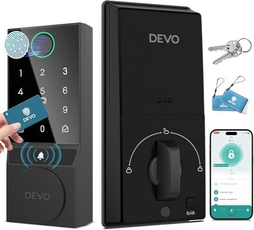 Devo G2 Smart Lock,Finger Print Digtal Smart Locks, Front Door Keyless Entry Door Lock,Bluetooth Smart Deadbolt, App Remote Control,Electronic Touchscreen Keypad Deadbolt, Auto Lock(Black)