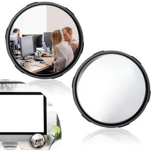 Lusofie 2 Pcs Cubicle Mirror with Supcup, Adjustable Cubicle Mirror to See Behind You, 2.24 Inch Office Desk Mirrors for PC Monitors, Cubicles Walls, Personal Security and Privacy(Black)