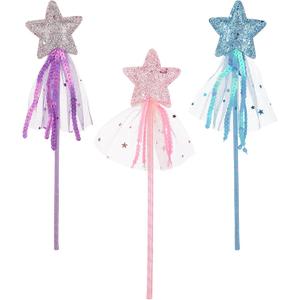 ASTER Glitter Star Wands 3Pcs 11 Inches Princess Angel Fairy Star Magic Wands Girls Fairy Magic Dress-up Star Wand Angel Fairy Costume Props Wands Sticks for Birthday Halloween Christmas Party