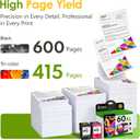 60XL Ink Cartridges Combo Pack Replacement for HP Ink 60 60 XL Work for PhotoSmart C4780 C4680 C4795 C4640;Deskjet F4480 F4440 F2430 ;Envy 110 120 111 114 Printers (1 Black, 1 Tri-Color)