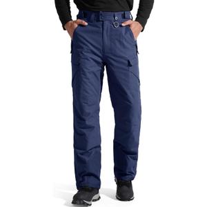 FREE SOLDIER Men's Waterproof Snow Insulated Pants Winter Skiing Snowboarding Pants with Zipper Pockets (Small(30-32)/32L, Navy Blue)