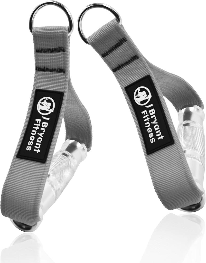 J Bryant Fitness Metal Gym Handles for Cable Machine Attachment Heavy Duty Aluminum Alloy Handle Grips Durable Workout Handles for Resistance Bands Pulley LAT Pull Down System (Grey double layer)