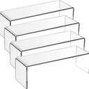 4 Pcs Acrylic Risers Display Stands, 11.8" x 3.9" x 3.9" Clear Acrylic Cabinet Organizer Shelf Kitchen Spice Rack Countertop Display Rack for Dishes, Bottles, Perfumes, Ornaments (5mm Thick)