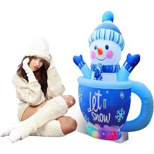 Pinkunn 5 ft Flat Snowman in Mug Cardboard Cutout Stand-up Life Size Winter Party Decoration Backdrop Photo Prop Stand up Let It Snow Stand up Cardboard Cutout for Winter Party Supply