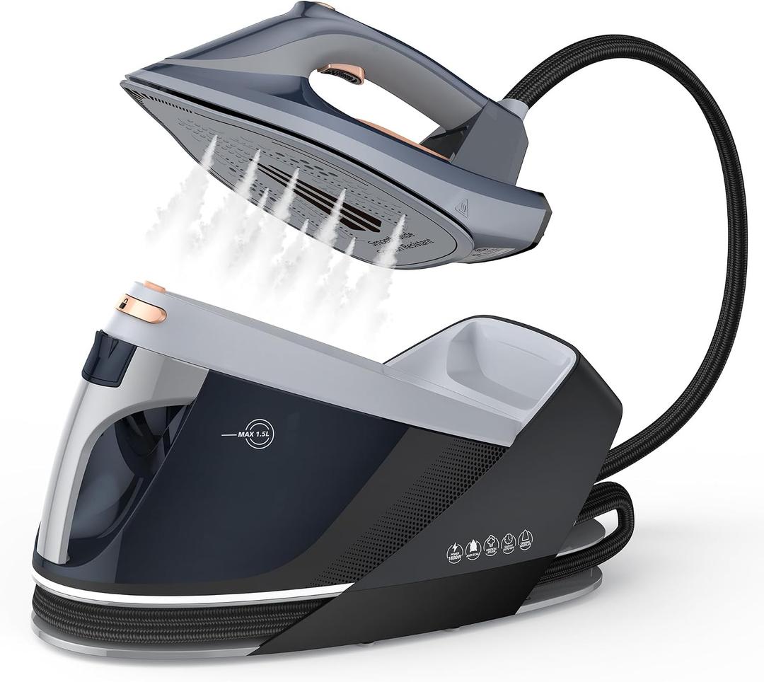 Steam Station for Clothes with LED Screen
1800W Steam Iron 1.5L Detachable Water Tank,Auto Shutoff,Self-clean,Anti-drip,Professional Ironing Steamer for Home,Dark Blue