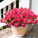 HyeFlora Artificial Faux Outdoor Flowers Plants for Spring Summer Decoration, Fake Silk Hotpink Camellia UV Resistant Look Real for Planter Outside Front Door Porch Patio Balcony, 3 Large Bundles
