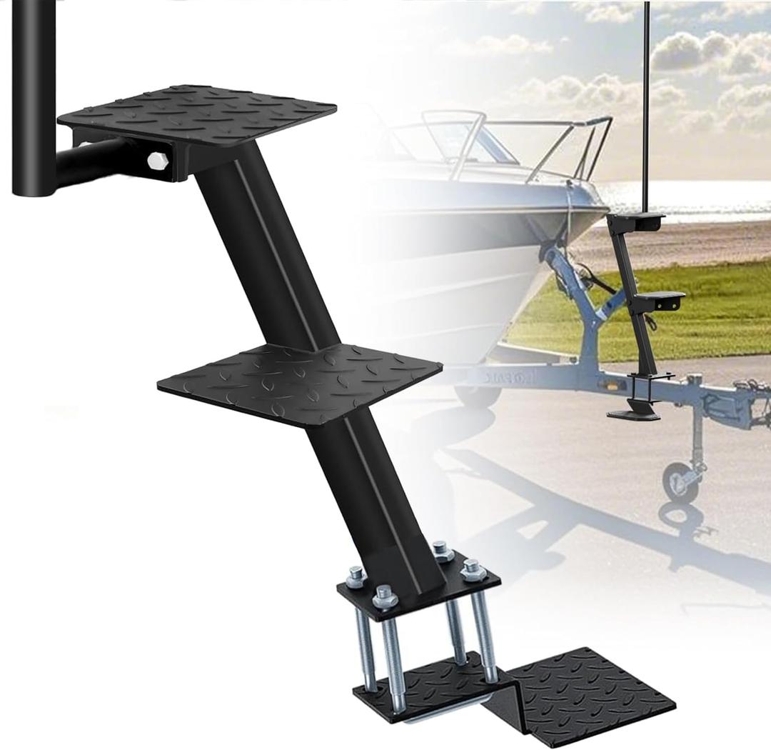VOMA 3 Step Boat Trailer Steps, Heavy Duty 450 LBS Capacity, Boat Steps with Handle Non Slip Boat Ladder Trailer Tongue Step, Universal Fit Bass Boat, Pontoon Boat, Hunting Boat