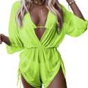 COZYEASE Women's 3 Piece Swimsuit Plain Sexy Drawstring Side Halter Triangle Bikini Set with Cover Up Lime Green, Small