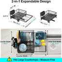 GSlife Expandable Dish Drying Rack for Kitchen Counter, Large Capacity 2-in-1 Rust Resistant Dish Drainer with Swivel Spout and Pull Out Over Sink Extension, 16.7" W x 12.6"-22.4" L, Black
