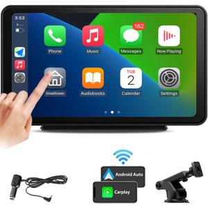 Portable Apple Carplay Screen for Car, Wireless Android Auto Stereo, Easy Install 7 Inch IPS Touch Screen Car Play Adapter, GPS Navigation, Airplay Audio Receivers Bluetooth, Mirror Link for All Cars