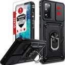 LeYi for Samsung Galaxy S20-FE 5G Case:   , Samsung S20 FE Case with Camera Cover+Glass Screen Protector, Heavy Duty Rugged Cell Android Cover Funda Ring Stand S20FE Phone, Black