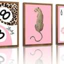 Trendy Leopard Canvas Wall Art Set of 3 - Pink Cheetah Prints Wall Decor Pictures, Funky Lucky You 8 Ball Poster Preppy Aesthetic Paintings, for Dorm Apartment Girls Bedroom 12x16 Inch Unframed
