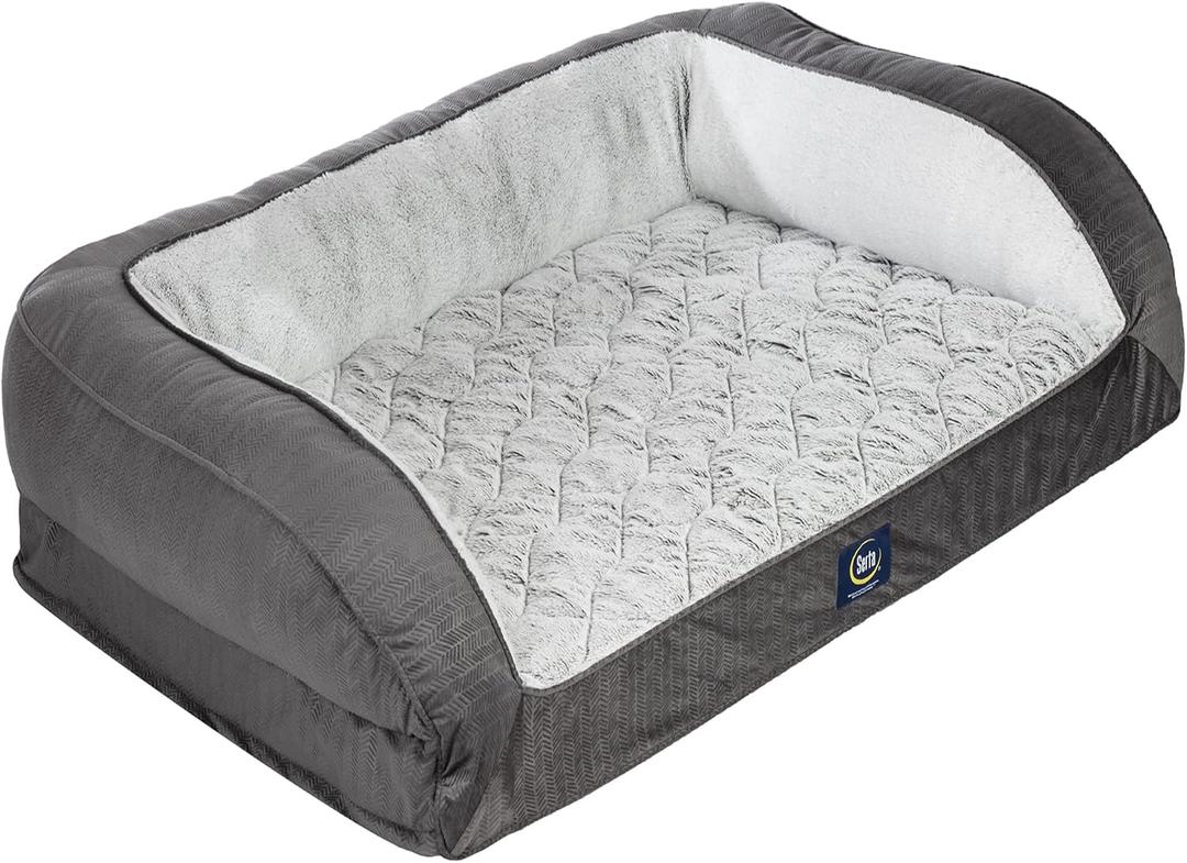 Serta Orthopedic Quilted Couch Dog Bed for Pets Slate Gray (Large)