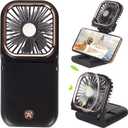 Portable Mini Fan - 5 in 1 with Power Bank, Phone Holder, Handheld & Desk Fan - USB Rechargeable, 3000 mAh Power Bank, 3 Speed Adjustable, Neck Lanyard - Black