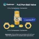 Eastman 1/2 Inch Compression Heavy Duty Full Port Ball Valve, Brass Plumbing Fitting, 20096LF